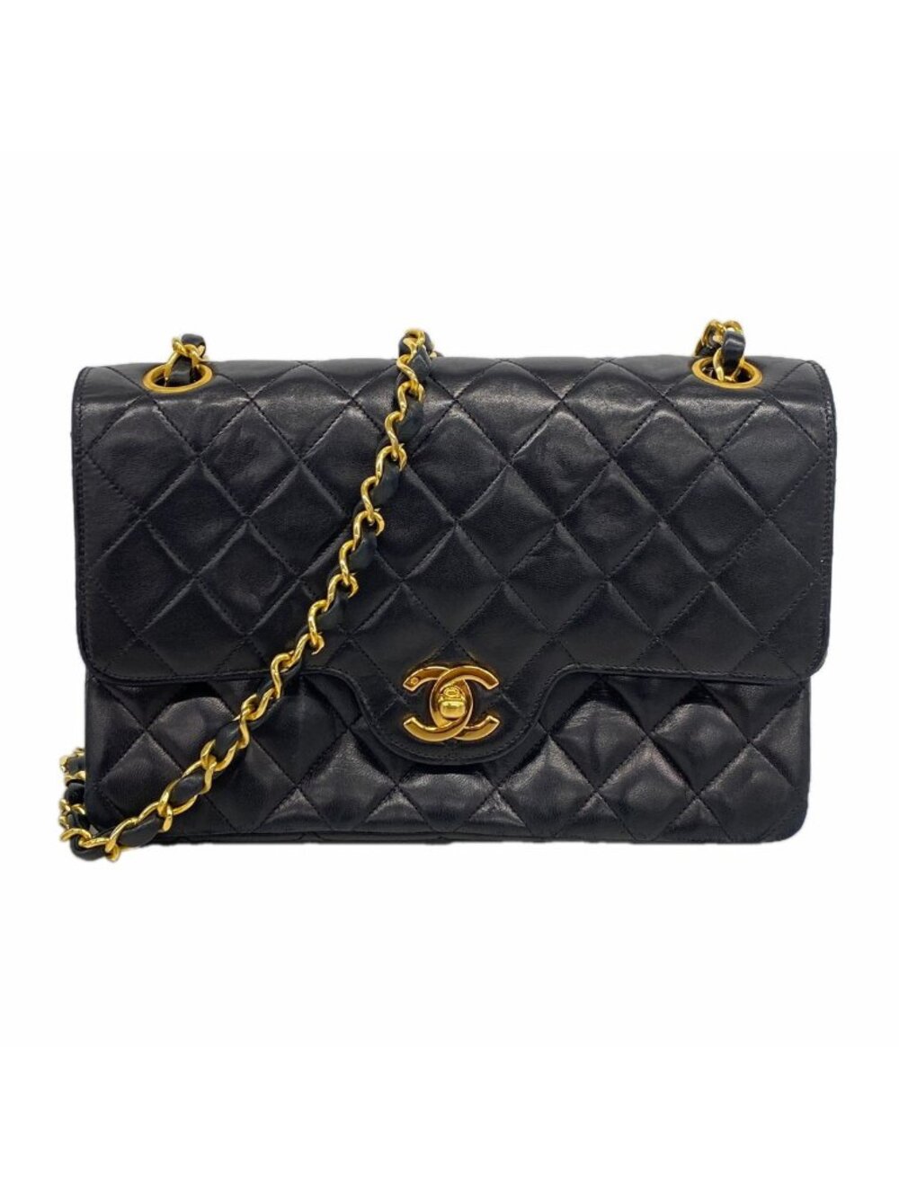 Chanel Shoulder Bag Quilted Lambskin Black Gold